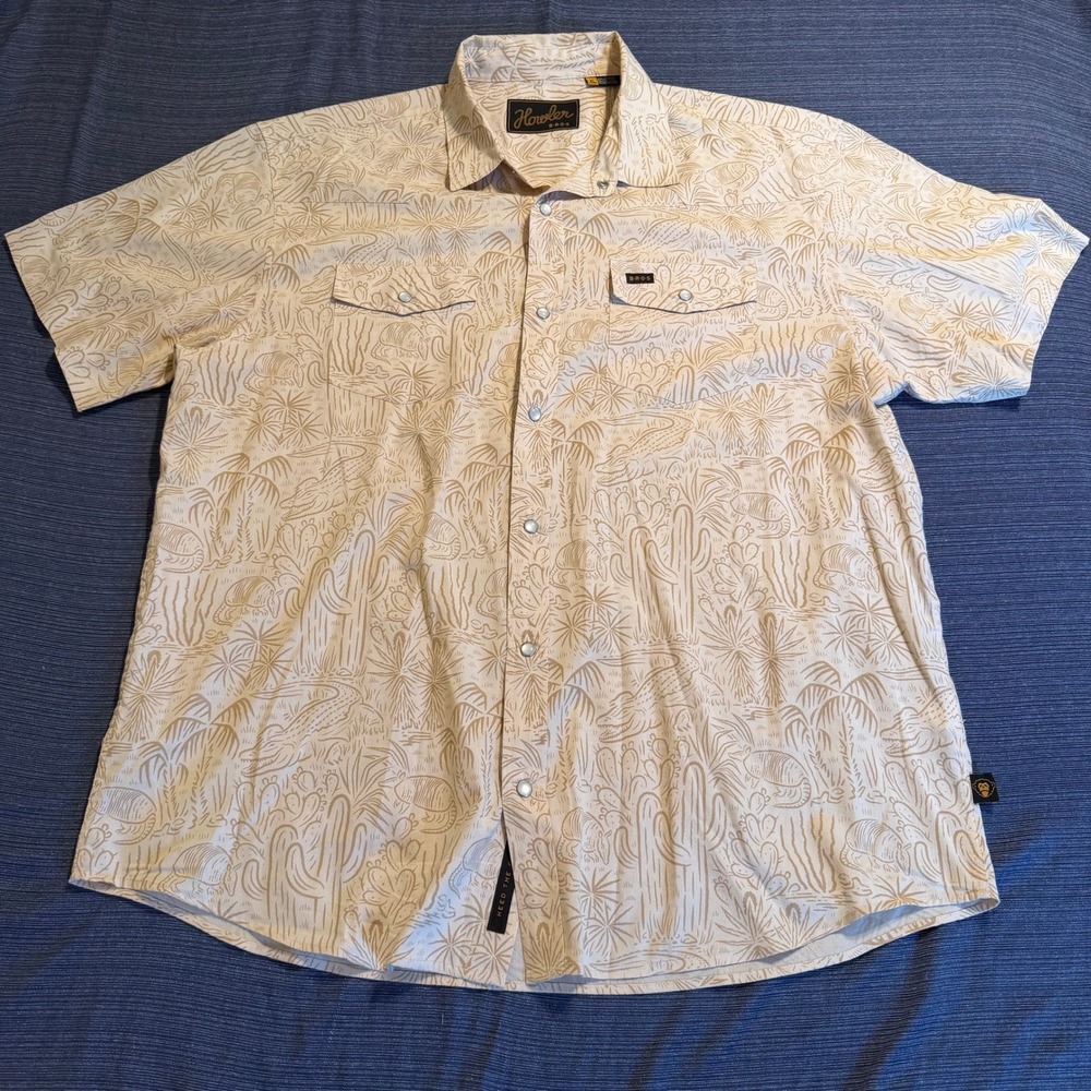 Howler Brothers Gaucho Snapshirt Mens XL Tan Desert Armadillo Alligator Western
